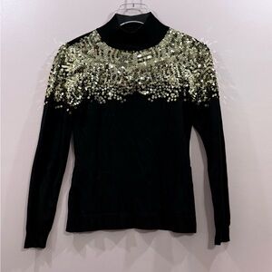 Boston Proper Black and Gold Sequin Long Sleeve Top Size XS